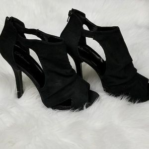 Black Suede Peep Toe Booties